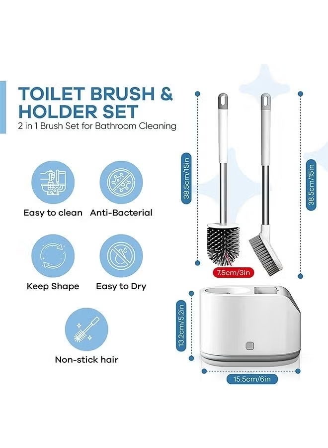 Rock Pow Silicone Toilet Brush and Holder with Bristle Scrubbers Set for Cleaning Bathroom Rust Free Non Slip Long Handled Toilet Brush - Image 4